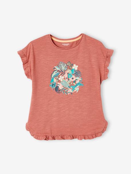 Mädchen T-Shirt mit Pailletten-Print und Volants Oeko-Tex altrosa+aqua+grün+hellrosa 1