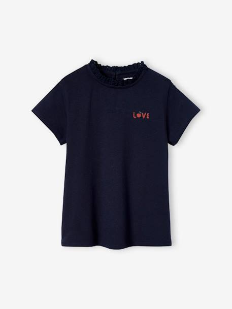 Mädchen T-Shirt mit Rüschen LOVE, personalisierbar marine+wollweiß 1