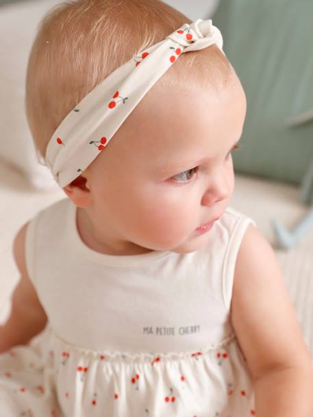 Kleid mit Haarband für Mädchen Baby graugrün bedruckt+wollweiß+zartrosa 7