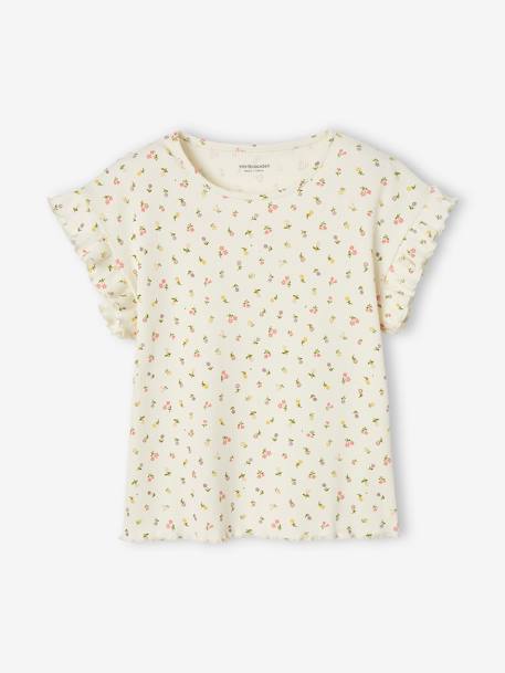 Mädchen T-Shirt mit Blumenmuster - nachtblau+wollweiß - 8