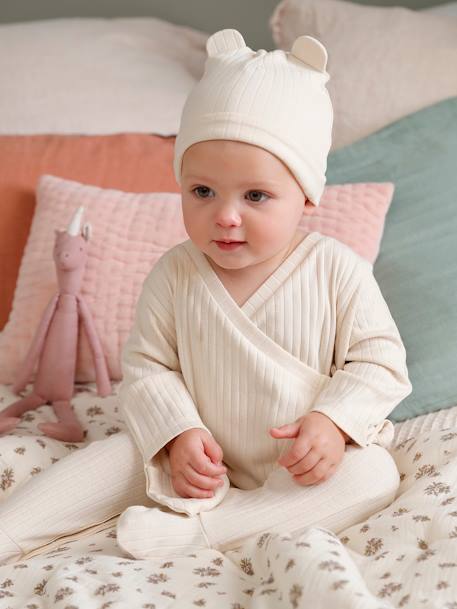 Baby-Set: Overall & Mütze, Rippenjersey sand 1