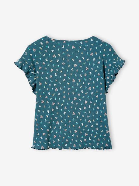 Mädchen T-Shirt mit Blumenmuster nachtblau+wollweiß 3