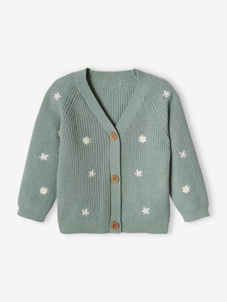 Mädchen Baby Strickjacke Oeko-Tex aqua+wollweiß 3