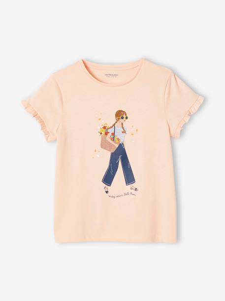 Mädchen T-Shirt - creme/sunflowers+pfirsich+pudrig rosa+weiß/fahrrad - 8