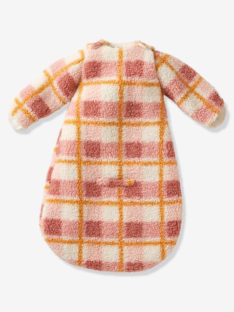 Baby Auto-Schlafsack KARO aus Teddyfleece Oeko-Tex grau/wollweiß+rosa/wollweiß 10