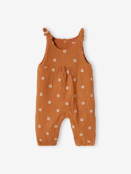 Mädchen Baby Overall, bestickte Motive dunkelbraun+graugrün bedruckt+hellrosa+wollweiß 1