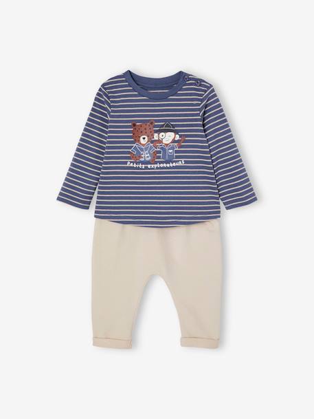 Baby-Set: Shirt & Sweathose Oeko-Tex - blau+gestreift/karamell - 3