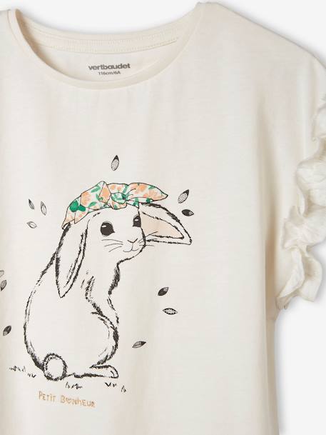 Mädchen T-Shirt mit Volantärmeln - dunkelrosa+hellgelb+marine+pfirsich+weiß/hase - 24