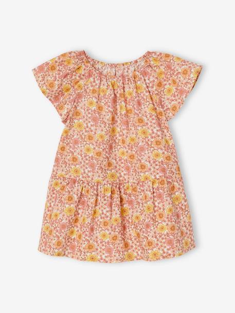 Mädchen Baby Kleid mit Schmetterlingsärmeln weiß bedruckt+wollweiß 1