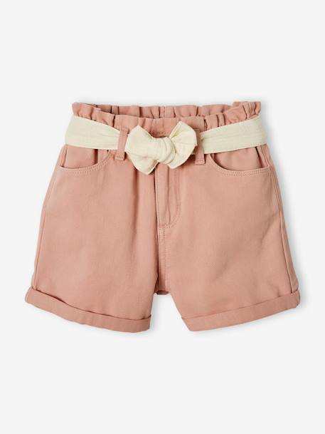 Mädchen Paperbag-Shorts mit Stoffgürtel aqua+pfirsich+sandfarben 8