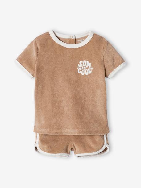 Baby-Set aus Frottee: T-Shirt & Shorts graubeige 3