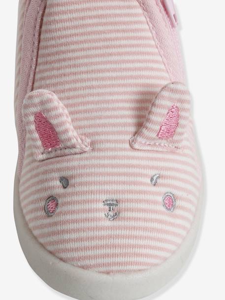 Baby Stoff-Hausschuhe - rosa gestreift - 6