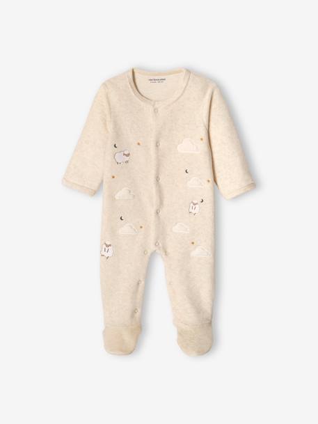 Baby Samt-Strampler Oeko-Tex - beige meliert - 1