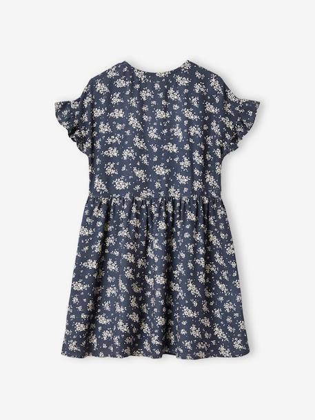 Mädchen Kleid, Blumen Oeko-Tex blau+hellblau+hellgrau+marine+wollweiß 9