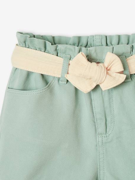 Mädchen Paperbag-Shorts mit Stoffgürtel aqua+pfirsich+sandfarben 4