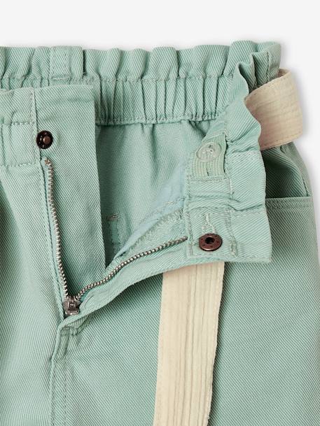 Mädchen Paperbag-Shorts mit Stoffgürtel aqua+pfirsich+sandfarben 3