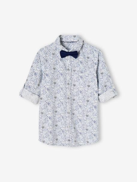 Jungen Hemd mit Fliege, Blumenmuster Oeko-Tex blau bedruckt+grün bedruckt 2