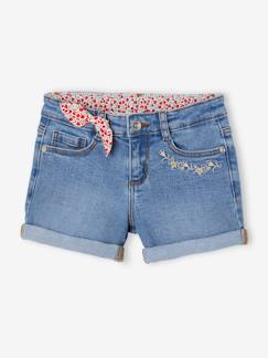 Maedchenkleidung-Bestickte Mädchen Jeans-Shorts Oeko-Tex, Bundweite verstellbar