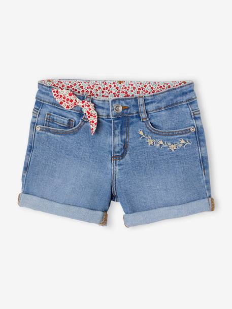 Bestickte Mädchen Jeans-Shorts Oeko-Tex, Bundweite verstellbar dark blue+double stone 5