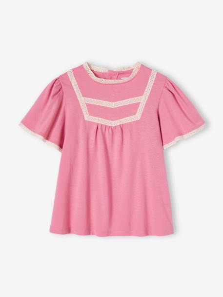 Mädchen Blusenshirt mit Häkelbordüren rosa 1