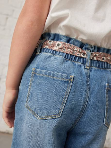 Mädchen Paperbag-Jeans mit Blumen-Gürtel blue stone+dark blue+grauer denim 10