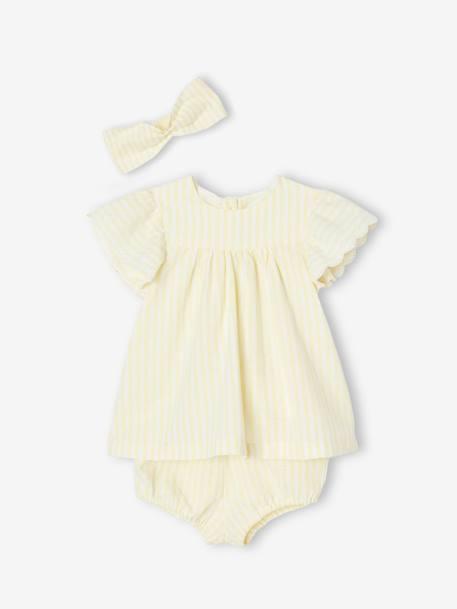 Baby-Set: Kleid, Spielhose & Haarband - hellgelb - 1