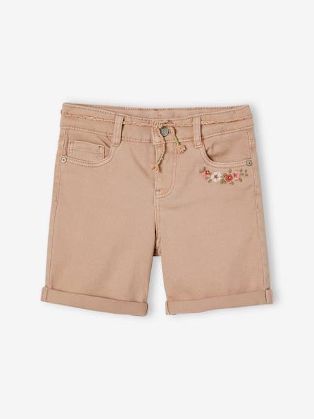 Mädchen Shorts mit Blumenstickerei - pfirsich - 1