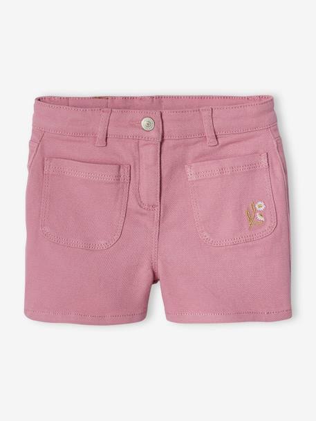 Mädchen Shorts mit Glanzstickerei dunkelrosa+moosgrün 1