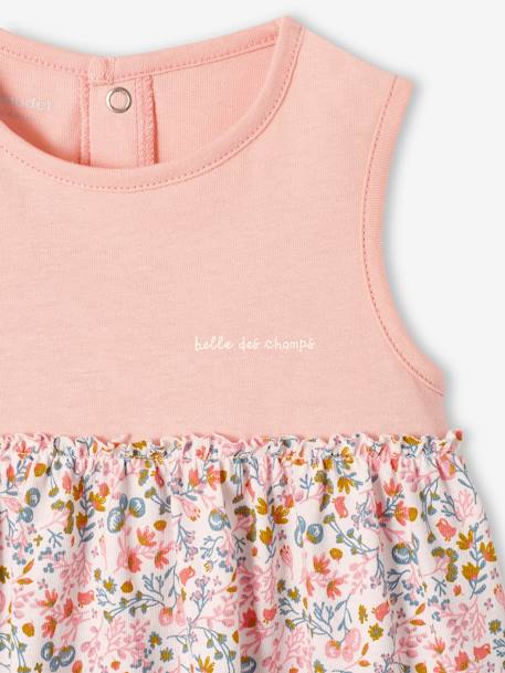 Kleid mit Haarband für Mädchen Baby - graugrün bedruckt+wollweiß+zartrosa - 16