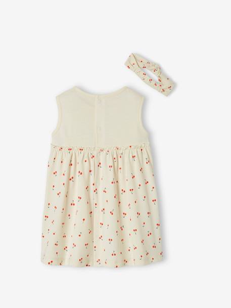 Kleid mit Haarband für Mädchen Baby - graugrün bedruckt+wollweiß+zartrosa - 10