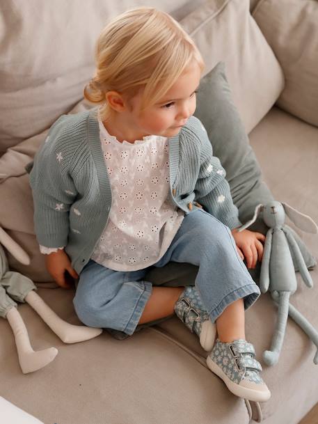 Mädchen Baby Strickjacke Oeko-Tex aqua+wollweiß 6