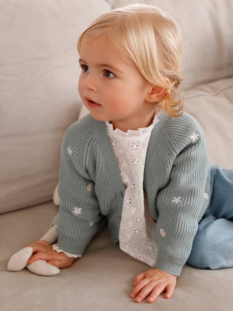 Mädchen Baby Strickjacke Oeko-Tex aqua+wollweiß 1