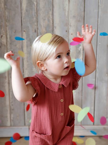 Mädchen Baby Overall, Schmetterlingsärmel mit Stickerei salbeigrün+ziegel 14