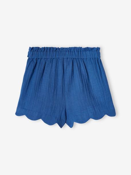 Mädchen Shorts mit Bogenkante, Musselin, Bundweite verstellbar blau+blau bedruckt+rosa nude 2