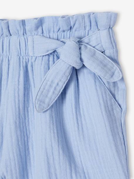 Mädchen Paperbag-Shorts, Musselin - hellblau+koralle+vanille - 3