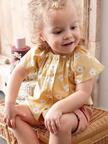 Baby Bluse mit Schmetterlingsärmeln - hellblau+hellgelb - 5