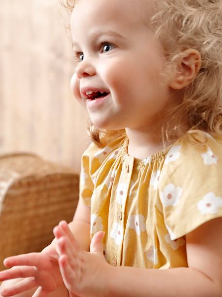 Baby Bluse mit Schmetterlingsärmeln hellblau+hellgelb 4