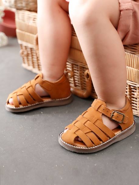 Baby Sandalen mit geschlossener Kappe blau+camelfarben 7