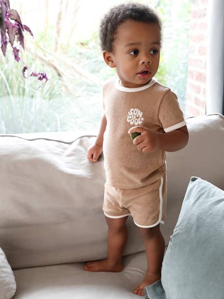 Baby-Set aus Frottee: T-Shirt & Shorts - graubeige - 2