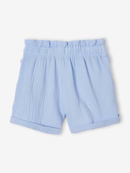 Mädchen Paperbag-Shorts, Musselin - hellblau+koralle+vanille - 2