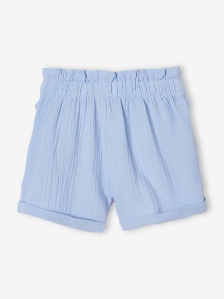 Mädchen Paperbag-Shorts, Musselin hellblau+koralle+mandelgrün+vanille 2