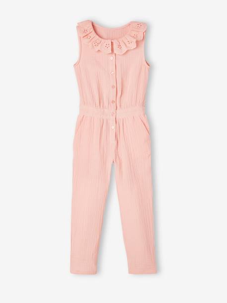 Mädchen Jumpsuit aus Musselin, bestickter Kragen - salbeigrün+zartrosa - 7