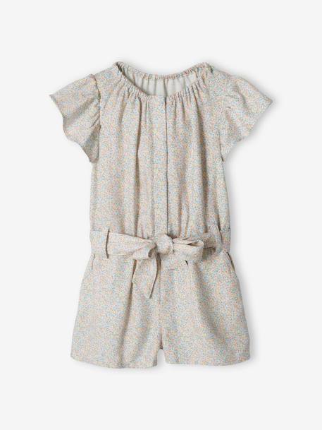 Kurzer Mädchen Jumpsuit Oeko-Tex beige bedruckt/rosen+weiß bedruckt+wollweiß 14