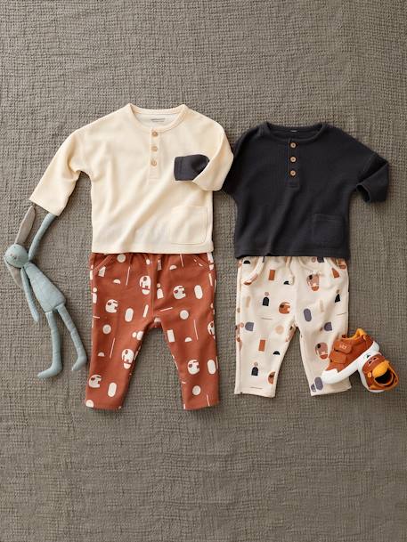 Baby-Set: Shirt & Sweathose Oeko-Tex dunkelgrau/hellbeige bedruckt+khaki 9