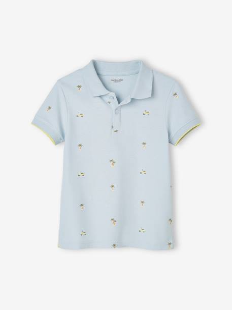 Jungen Poloshirt, Pikee Oeko-Tex - blau bedruckt+wollweiß - 4