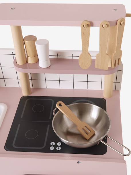 Retro-Spielküche, Küche aus Holz FSC® - grün/natur+rosa/natur - 12