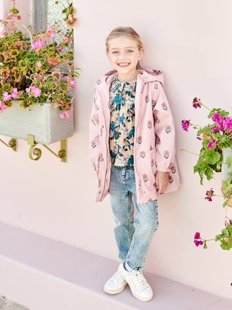 Mädchen Regenjacke, Blumen gelb bedruckt+rosa bedruckt+rosa bedruckt kirschen+salbeigrün 6