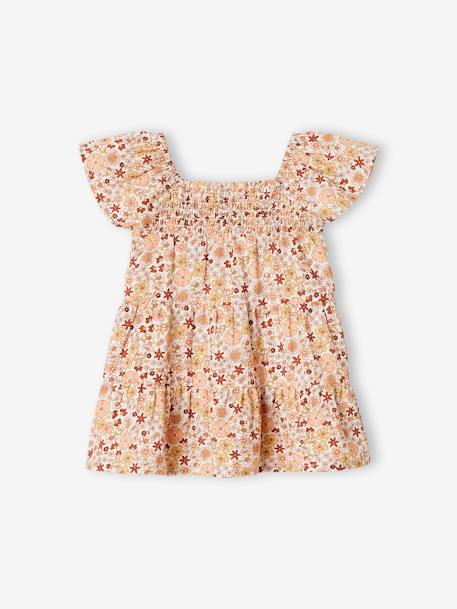 Gesmoktes Baby Kleid wollweiß/dunkelrosa geblümt 2