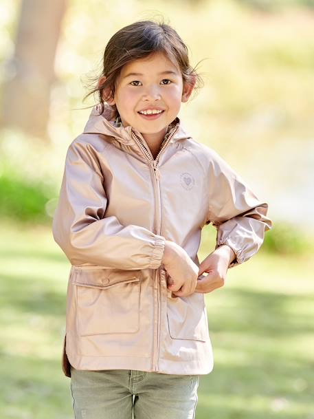 Mädchen Regenjacke mit Kapuze, Metallic-Optik - rosa - 10