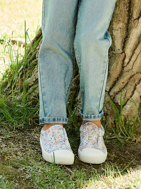 Mädchen Stoff-Sneakers mit Gummizug - blau/kirschen+hellblau - 10